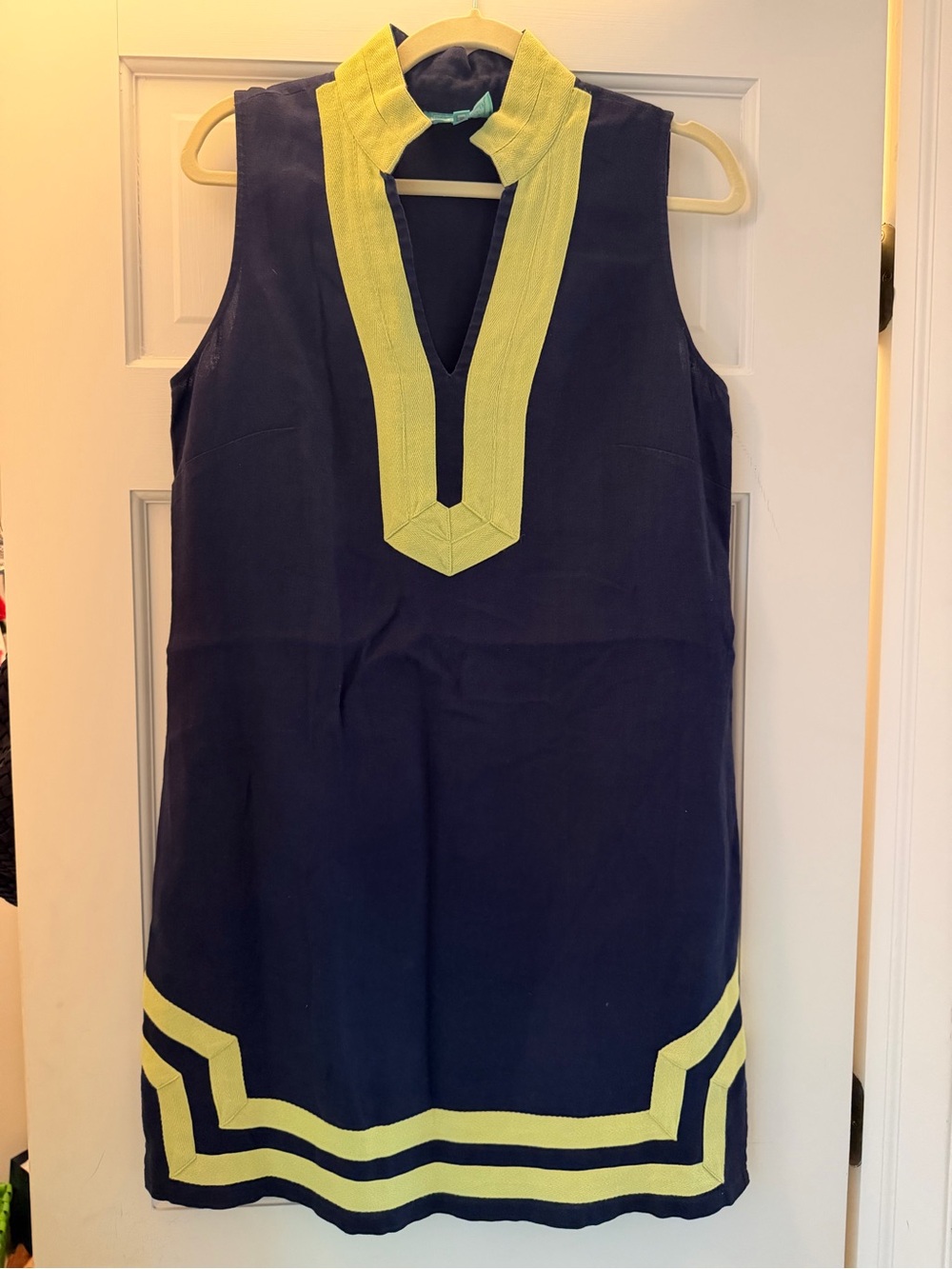Sail to Sable Navy Tunic Dress with Chartreuse Trim